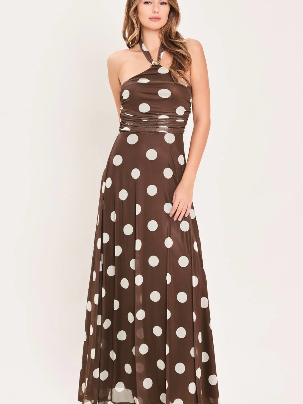 caroline constas brown gingham dress | Dresses | Caroline Constas Polka Dot Mesh Halter Maxi Color:Mid Wash sequin prom dresses Ava Style:BR0039D02 Savannah dress Eyelet detail Open back